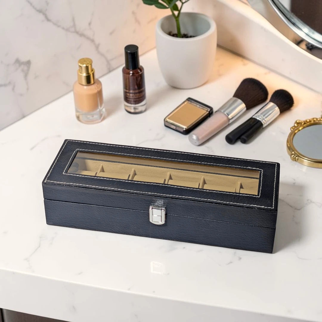 6 Slot Leather Watch Box Display Case Organizer