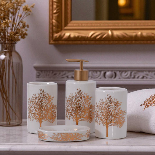 White & Golden Bathroom Set 4Pcs