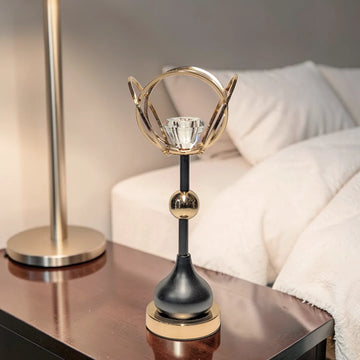 Gold Crystal Candlestick Holder with Black Base Table Centerpiece
