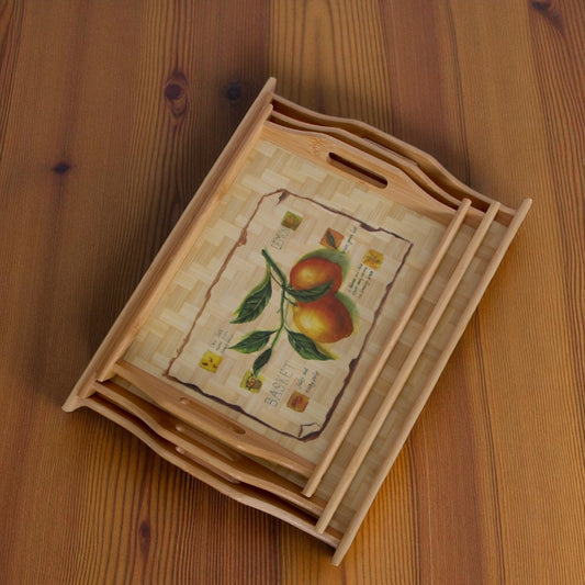 Wooden China Tray Set 3Pcs