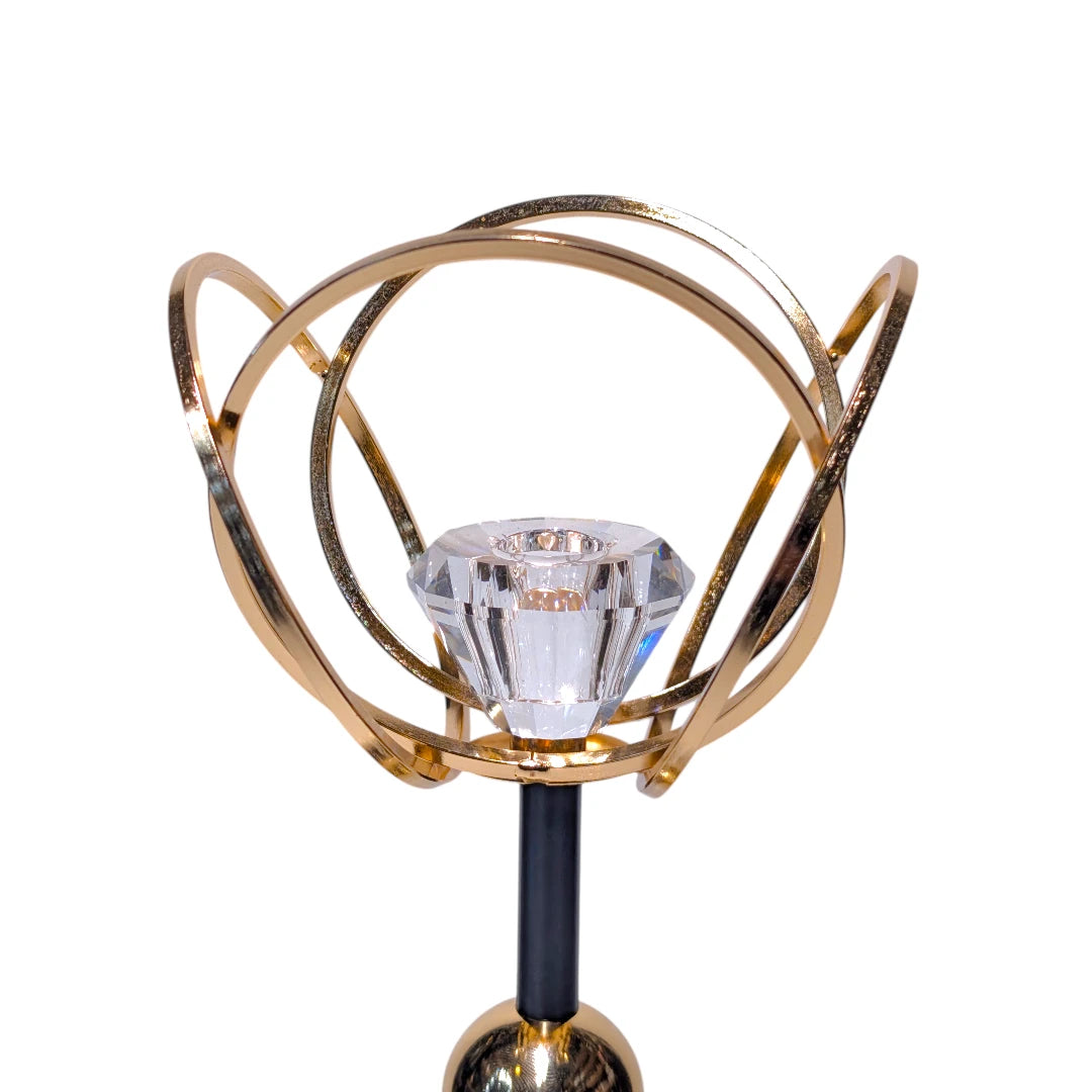 Gold Crystal Candlestick Holder with Black Base Table Centerpiece