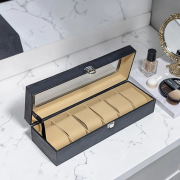 6 Slot Leather Watch Box Display Case Organizer