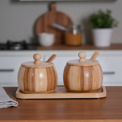 Wood Suger Pot 5Pcs Set