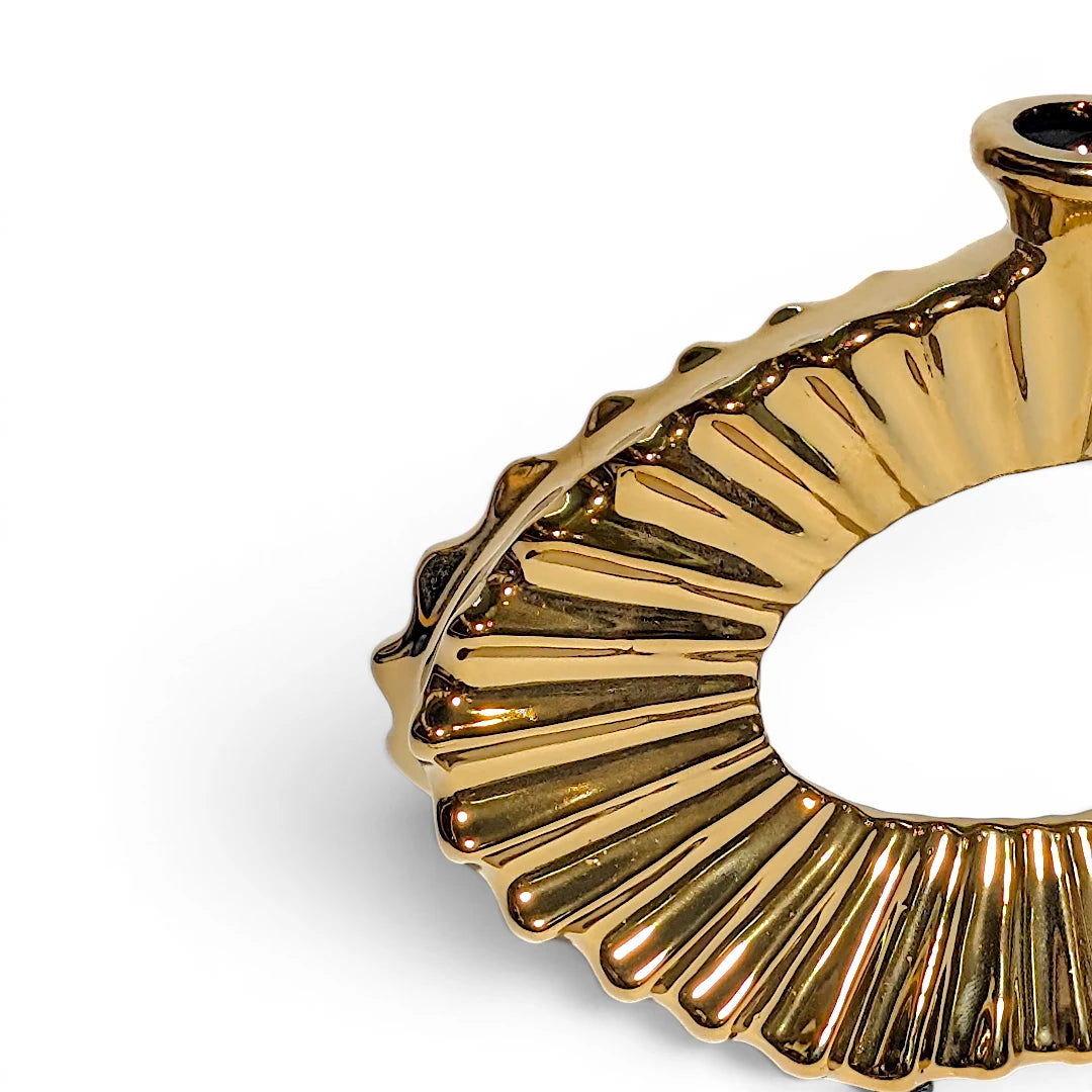 Gold Ribbed Oval Ceramic Flower Vase