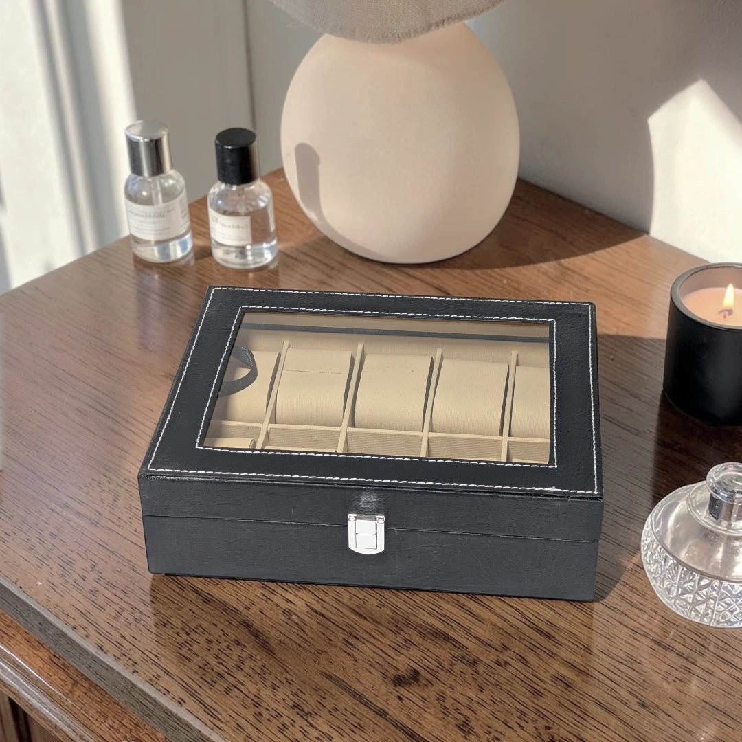12 Slot Leather Watch Box Display Case Organizer