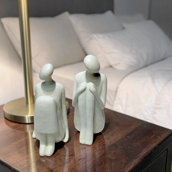 Abstract Ceramic Couple Statue Set Sandstone Tabletop Figures