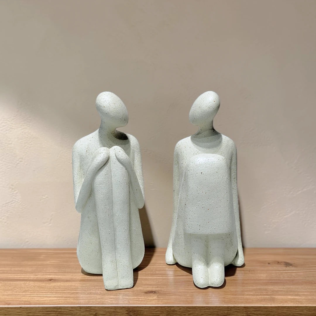 Abstract Ceramic Couple Statue Set Sandstone Tabletop Figures