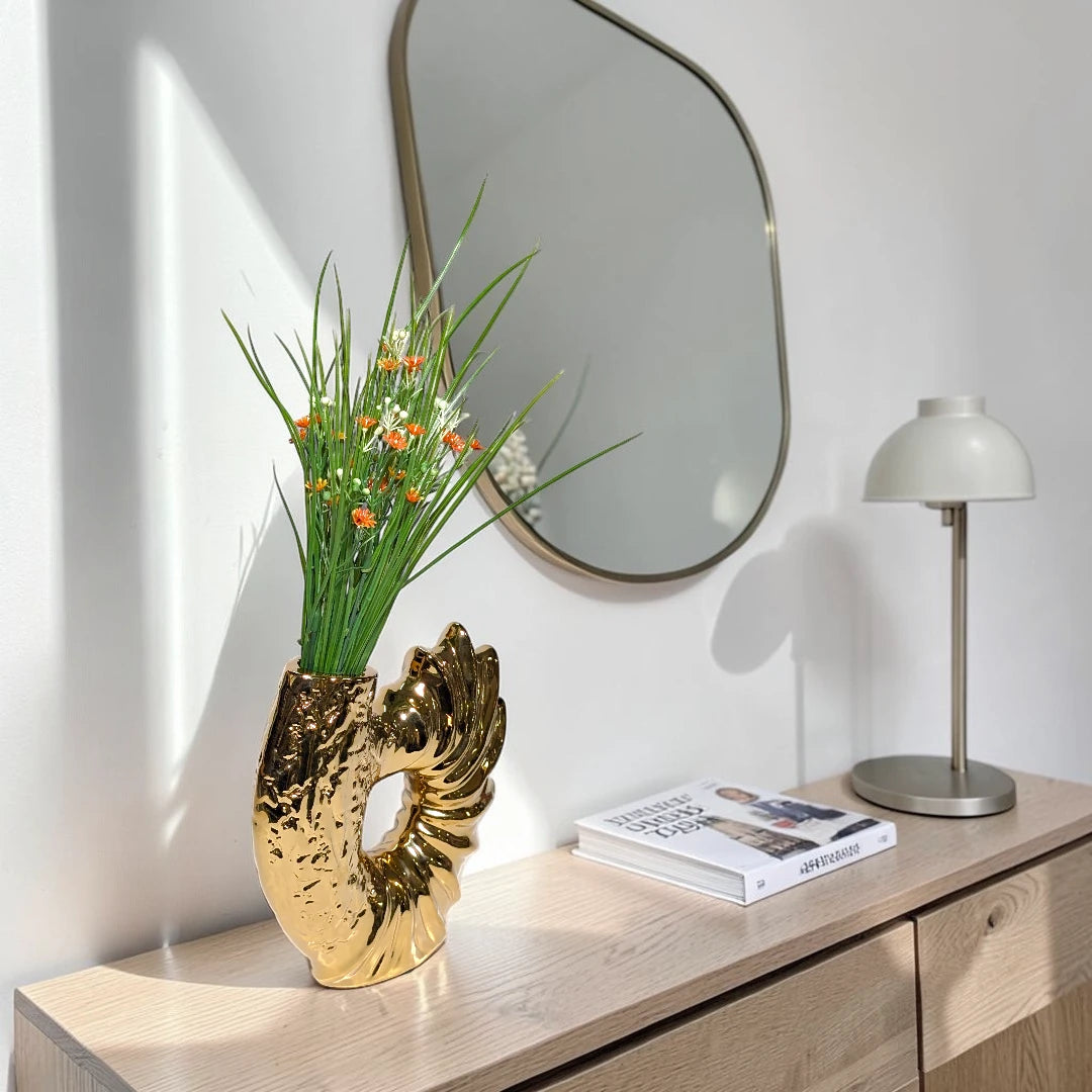 Gold Nautilus Shell Ceramic Flower Vase