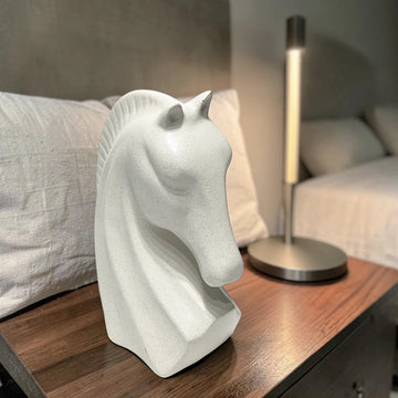 White Sandstone Horse Head Statue Modern Tabletop Sculpture