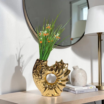 Gold Nautilus Shell Ceramic Flower Vase