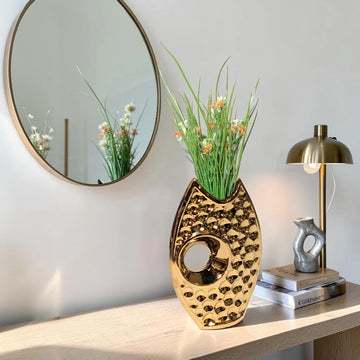 Gold Fish Scale Ceramic Oval Flower Vase