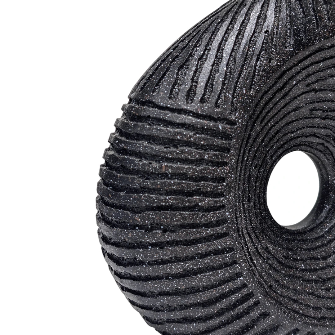 Black Textured Ceramic Donut Vase Modern Hollow Centerpiece Decor