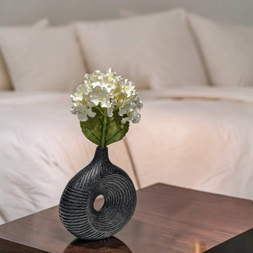 Black Textured Ceramic Donut Vase Modern Hollow Centerpiece Decor