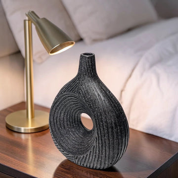 Modern Black Speckled Textured Ceramic Circular Vase