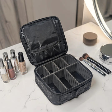 Portable Travel Makeup Bag with Adjustable Dividers
