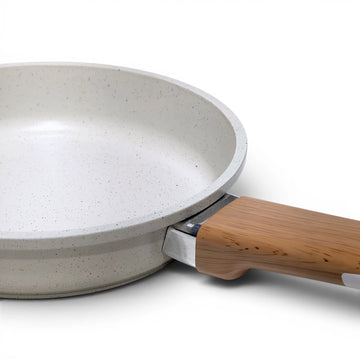 White Granite Nonstick Frying Pan with Wood Handle 20Cm
