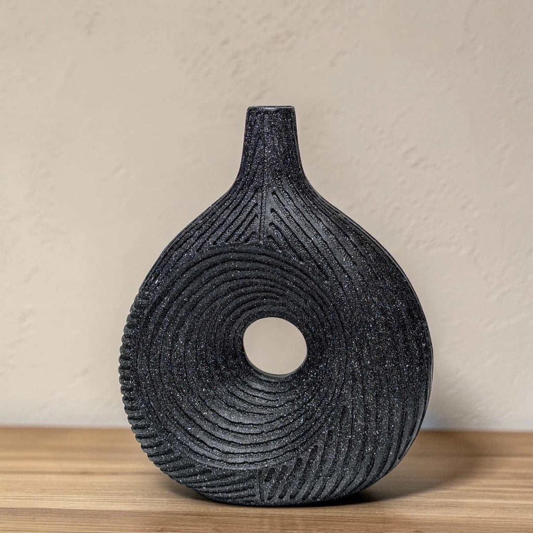 Modern Black Speckled Textured Ceramic Circular Vase