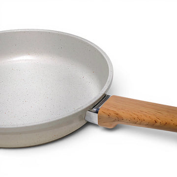 White Granite Nonstick Skillet Pan with Wooden Handle 24Cm