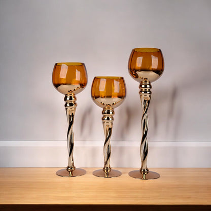 3-piece glass set candle stand