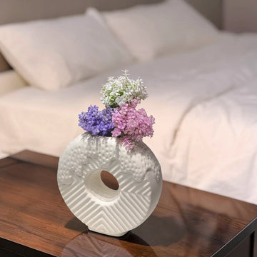 Modern White Textured Frosted Doughnut Ceramic Vase