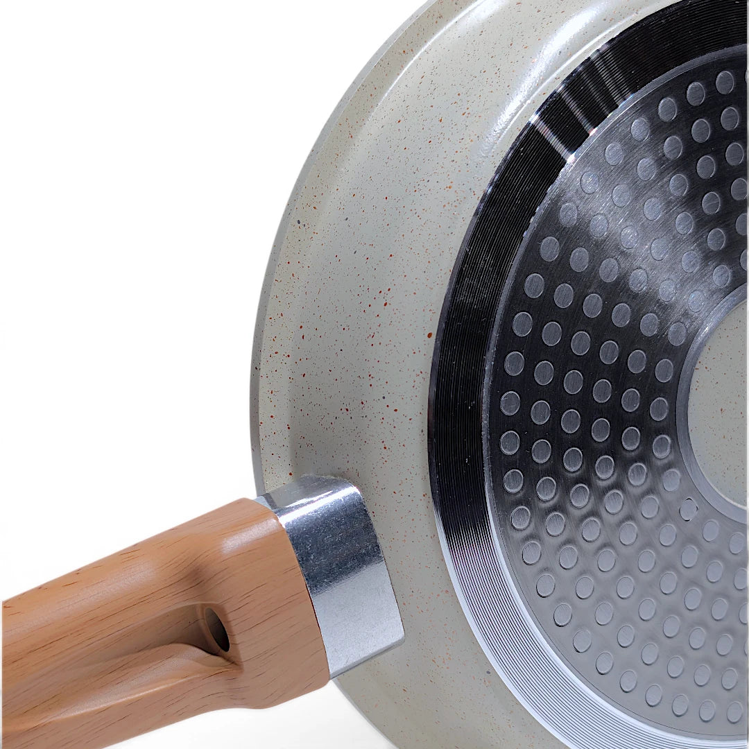 White Granite Nonstick Omelette Pan with Wooden Handle 22cm