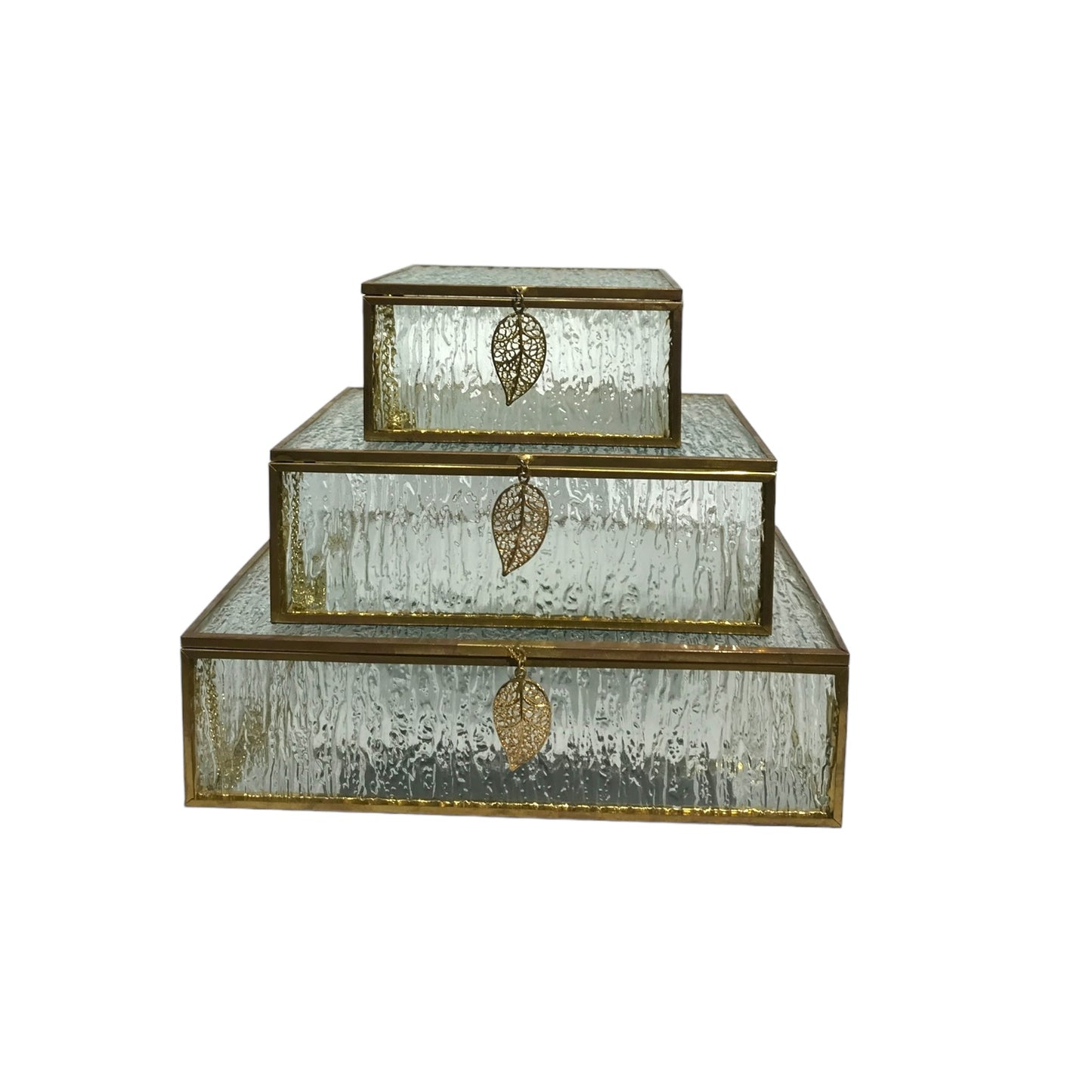 Vintage Gold Glass Jewelry Box