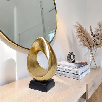 Modern Gold Abstract Loop Statue on Black Base