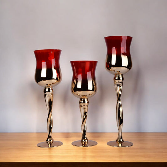 3-piece glass set candle stand