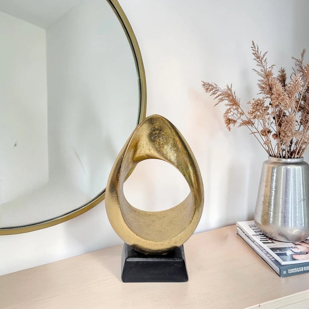 Modern Gold Abstract Loop Statue on Black Base