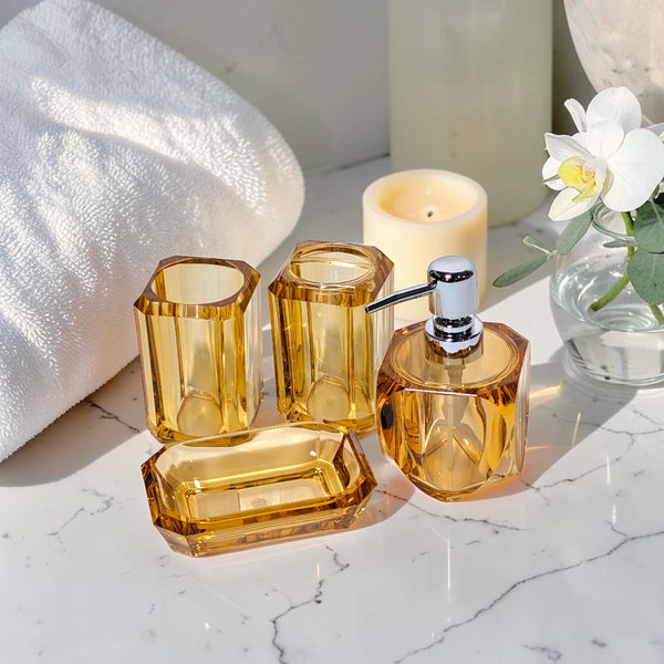 Amber Crystal Glass Bathroom Accessory Set 4 Piece