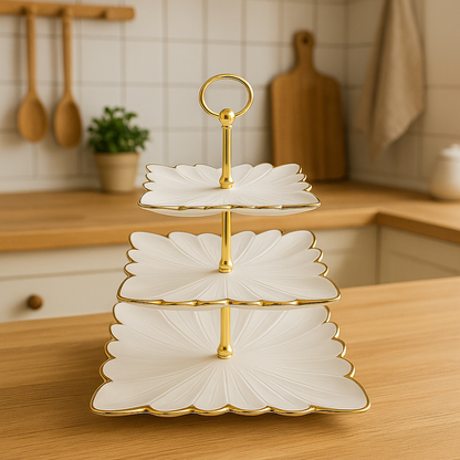 White & Golden Serving Dish Square