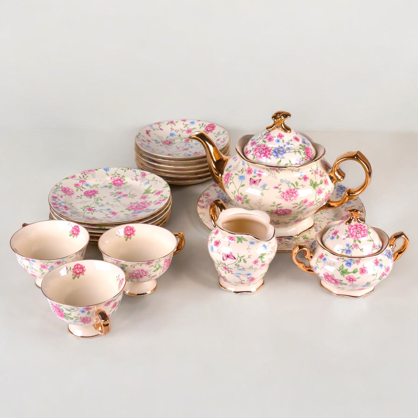 24 Piece Floral Tea Set Cream D-C229