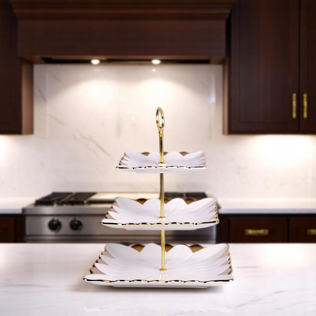 White & Golden Serving Dish Square