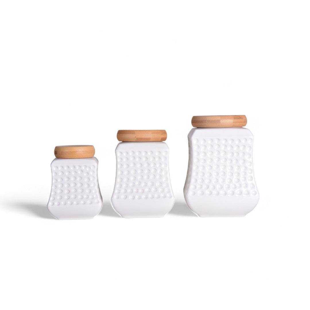 3-Piece Porcelain Spice & Sauce Containers with Bamboo Lid