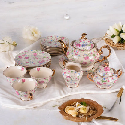 24 Piece Floral Tea Set Cream D-C229