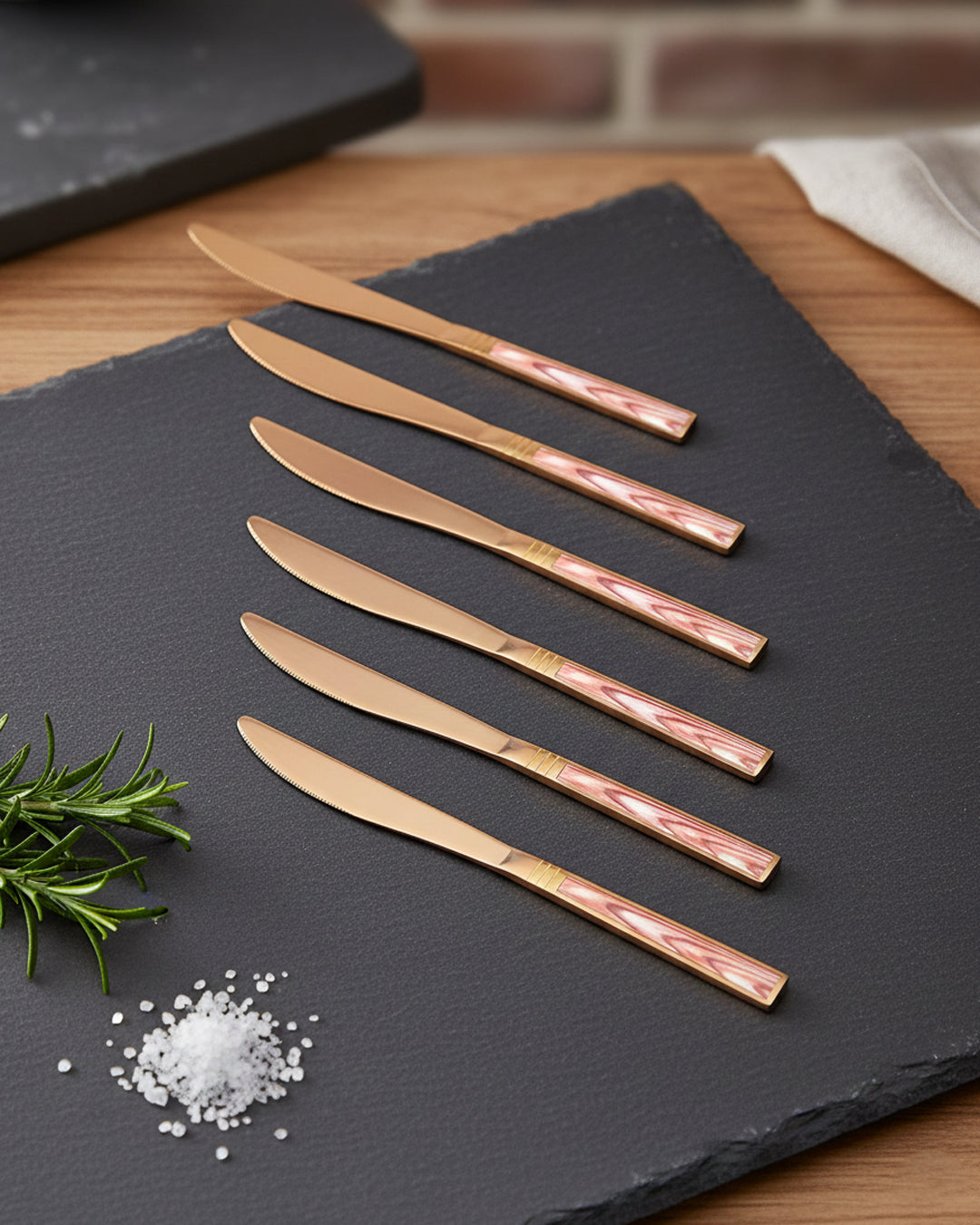 XG007-Golden Flower Table Knife Brown 20-10