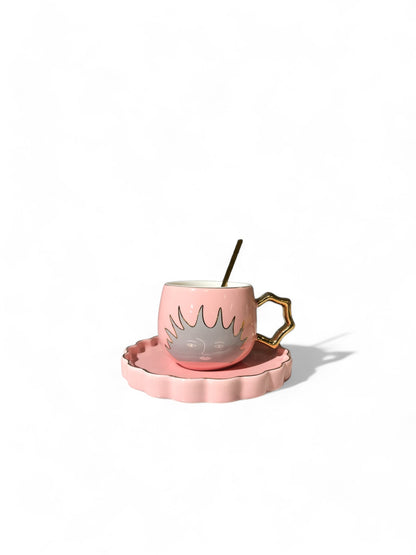 NORDIC FANCY CERAMIC CUP WITH SAUCER & SPOON