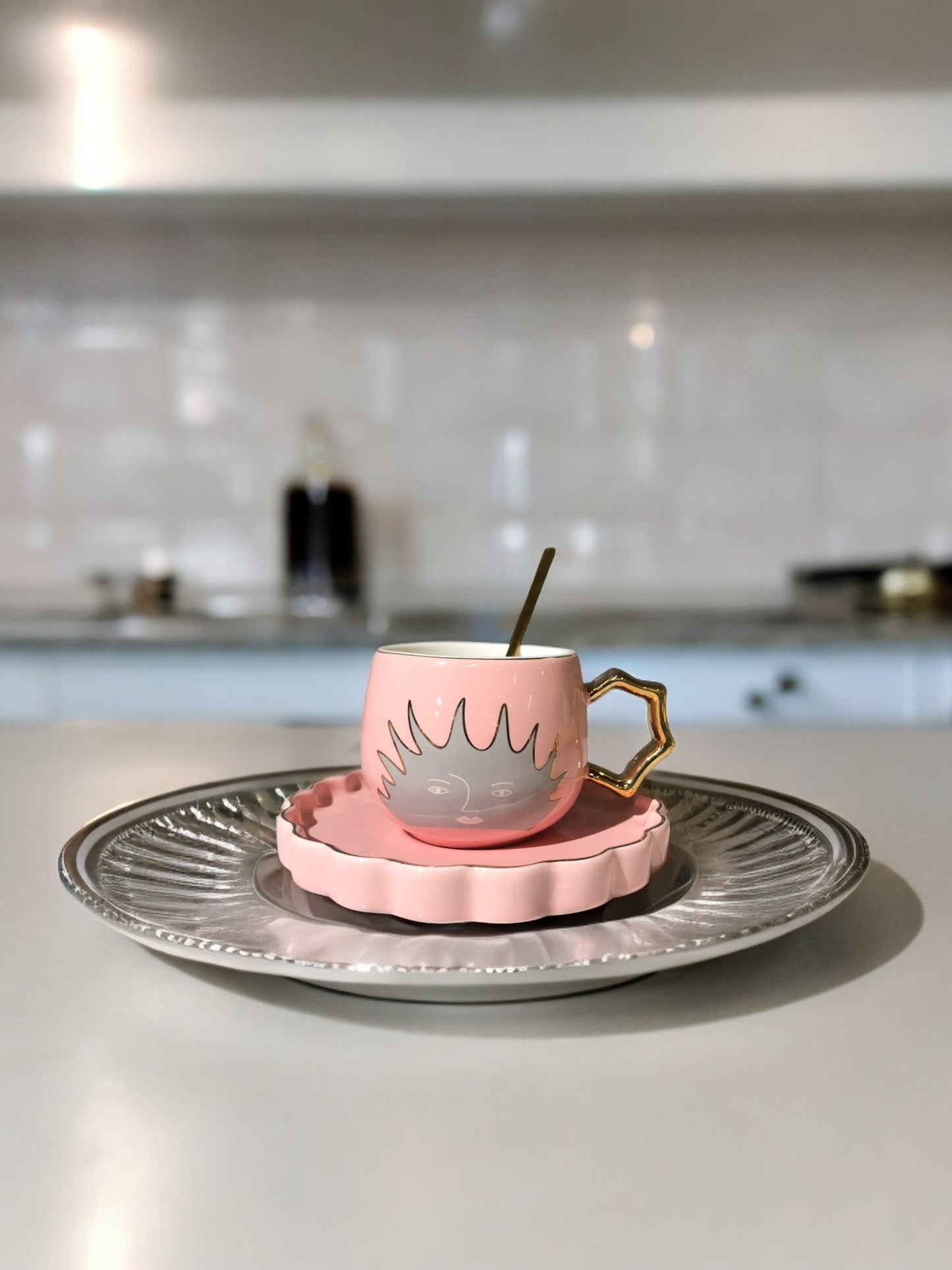 NORDIC FANCY CERAMIC CUP WITH SAUCER & SPOON