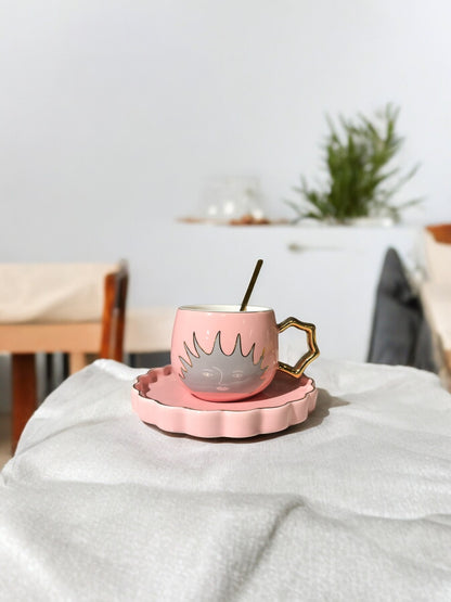 NORDIC FANCY CERAMIC CUP WITH SAUCER & SPOON