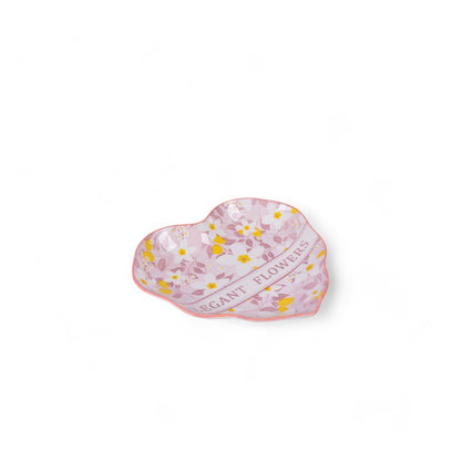 Ceramic Flower Print Heart shape Tray