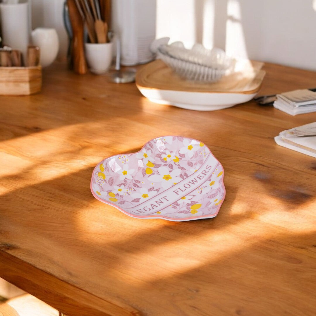 Ceramic Flower Print Heart shape Tray