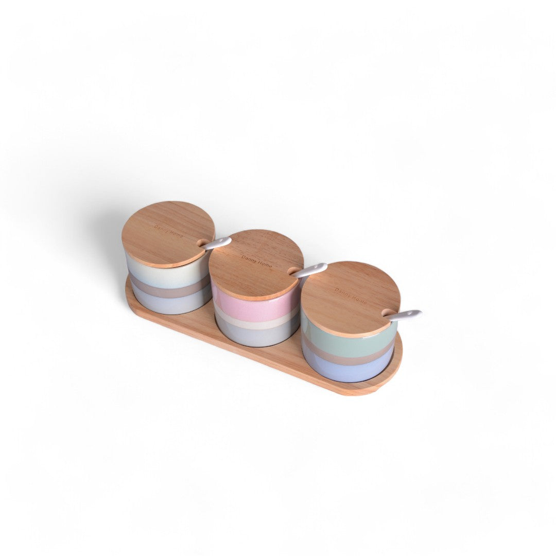 3pcs Jar Set With Wooden Tray T04-91 16c