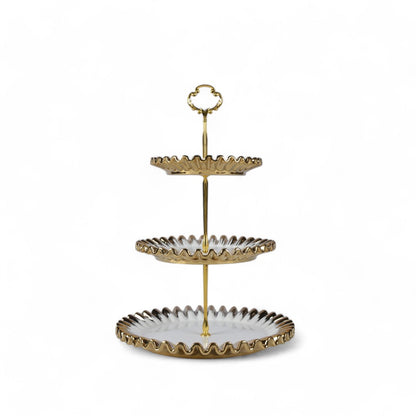 Ceramic 3 Tier Embossed Tea Snacks Dish Stand