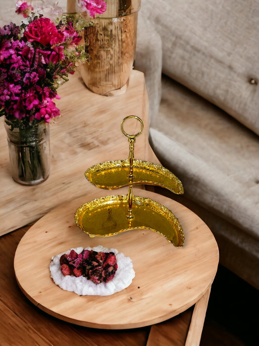 Golden Metallic 2 Tier Serving Trays