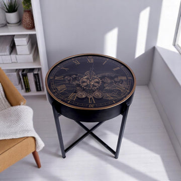 Black Vintage Clock Tea Table