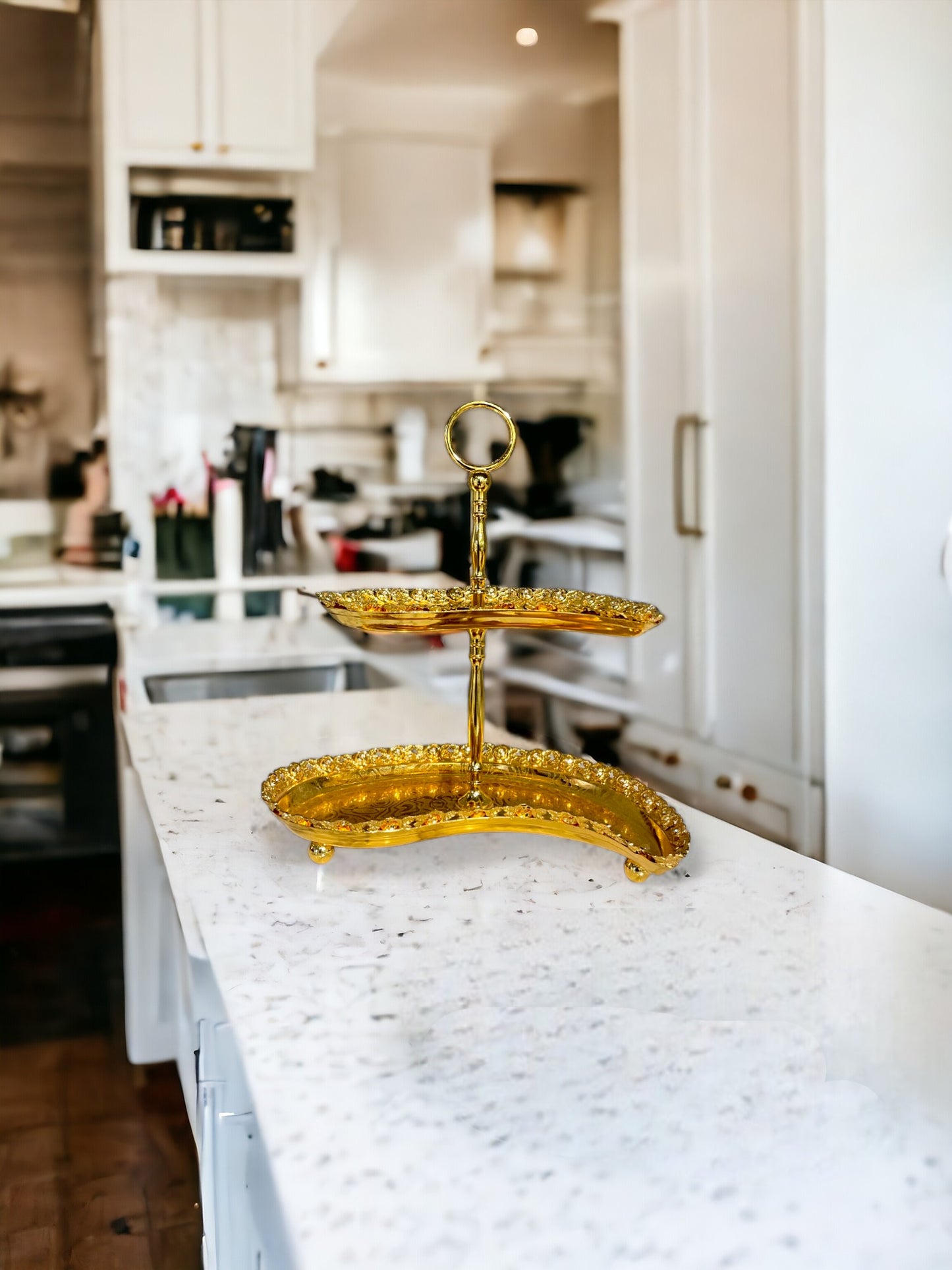 Golden Metallic 2 Tier Serving Trays