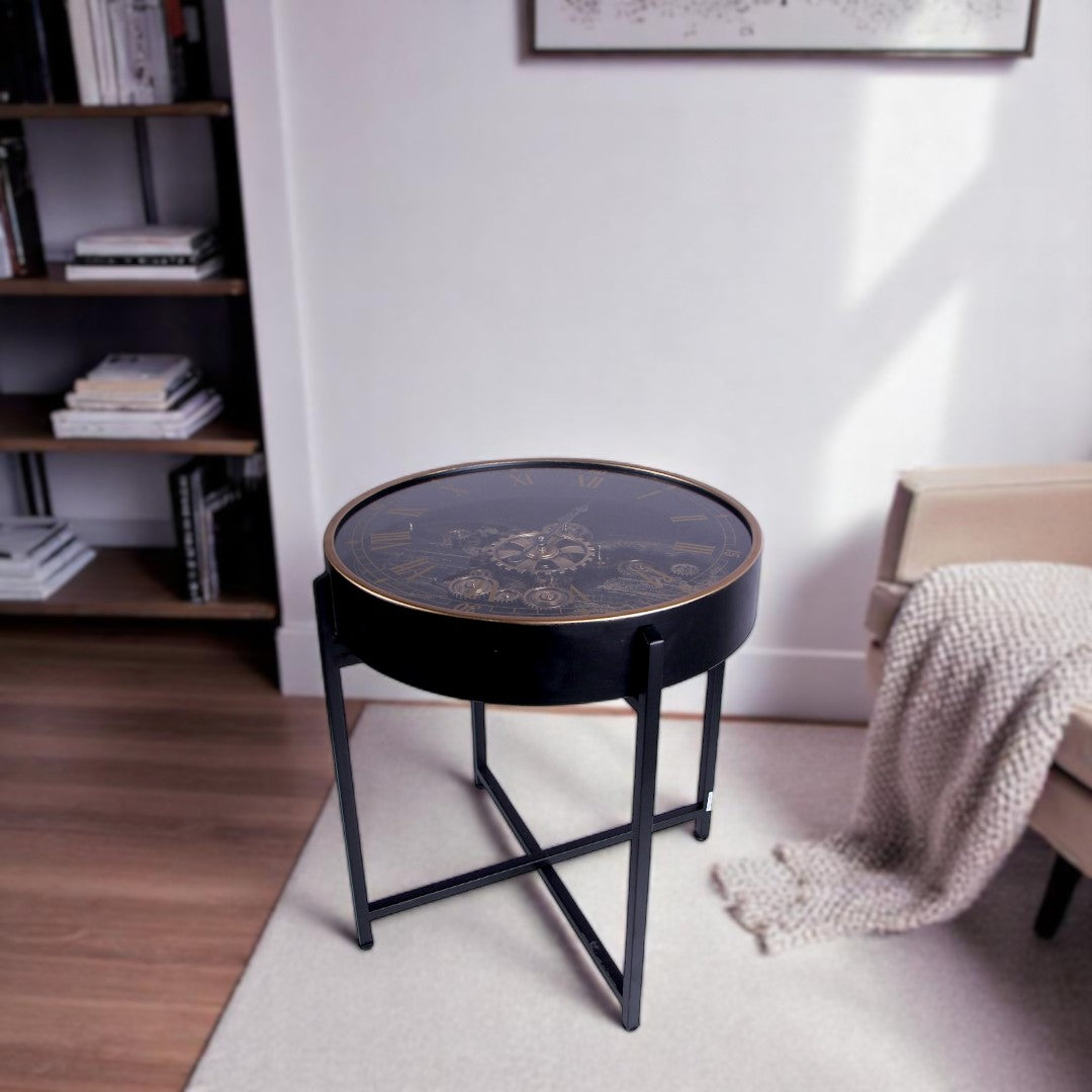Black Vintage Clock Tea Table
