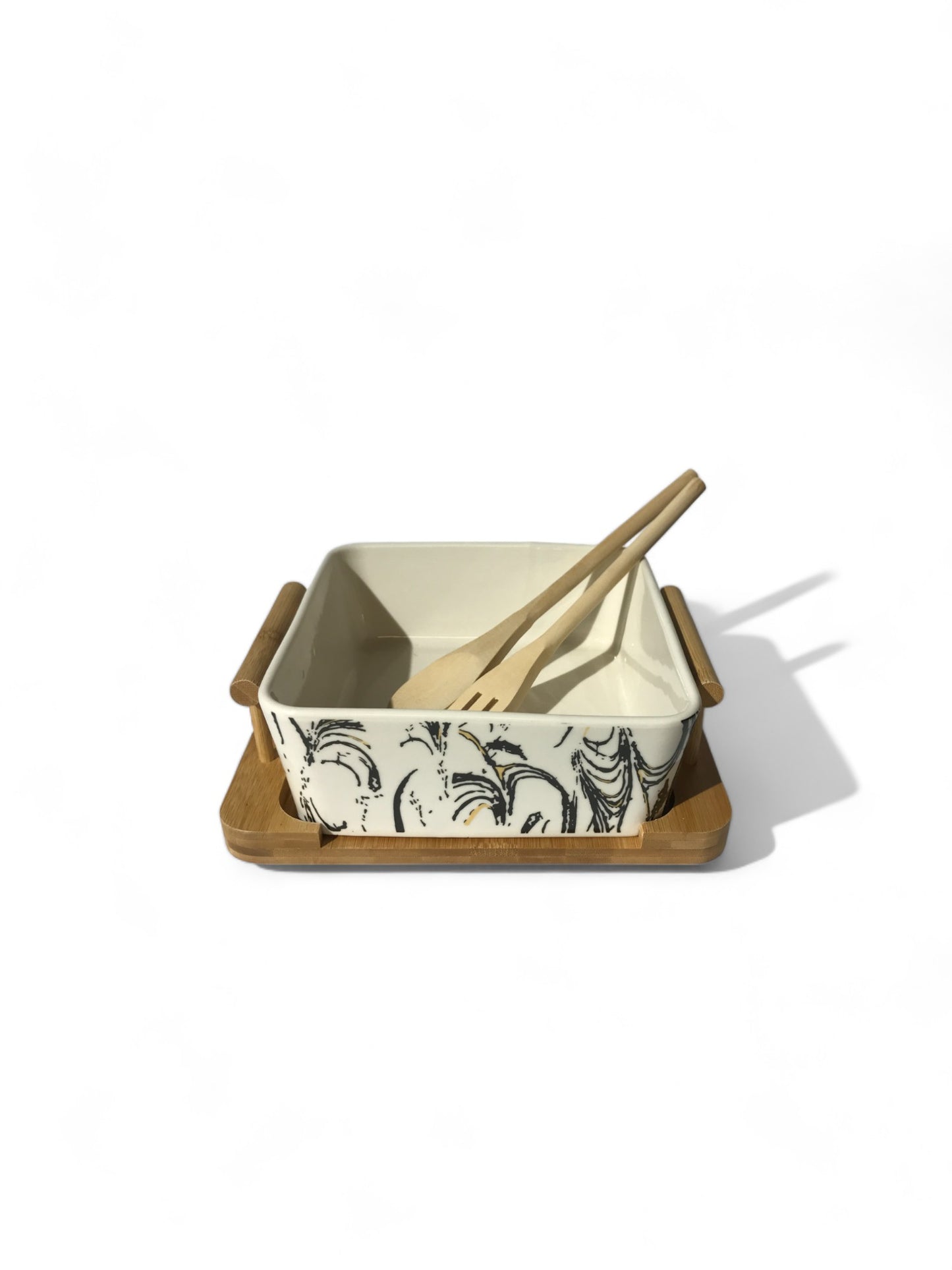 Printed Salad Bowl with Bamboo Tray