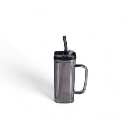 Glass Mug With Acrylic Lid And Glass Straw (Black)