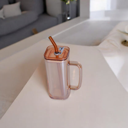 Glass Mug With Acrylic Lid And Glass Straw